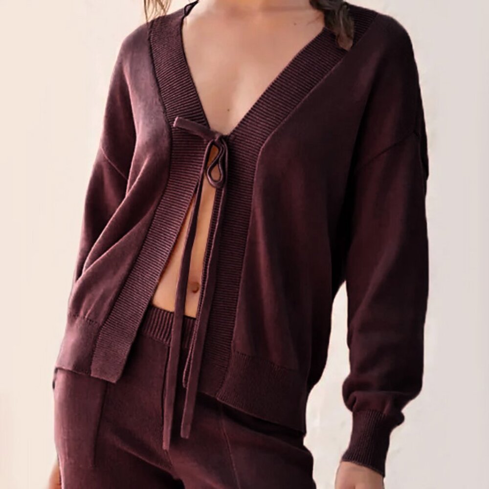 Free People Beach Solar Knit Tie Front Sweater